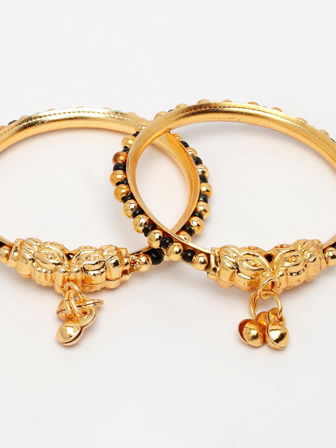 Gold Kids Set Of 2 Rhodium Plated Artificial Beads Nazariya Kada Bracelet