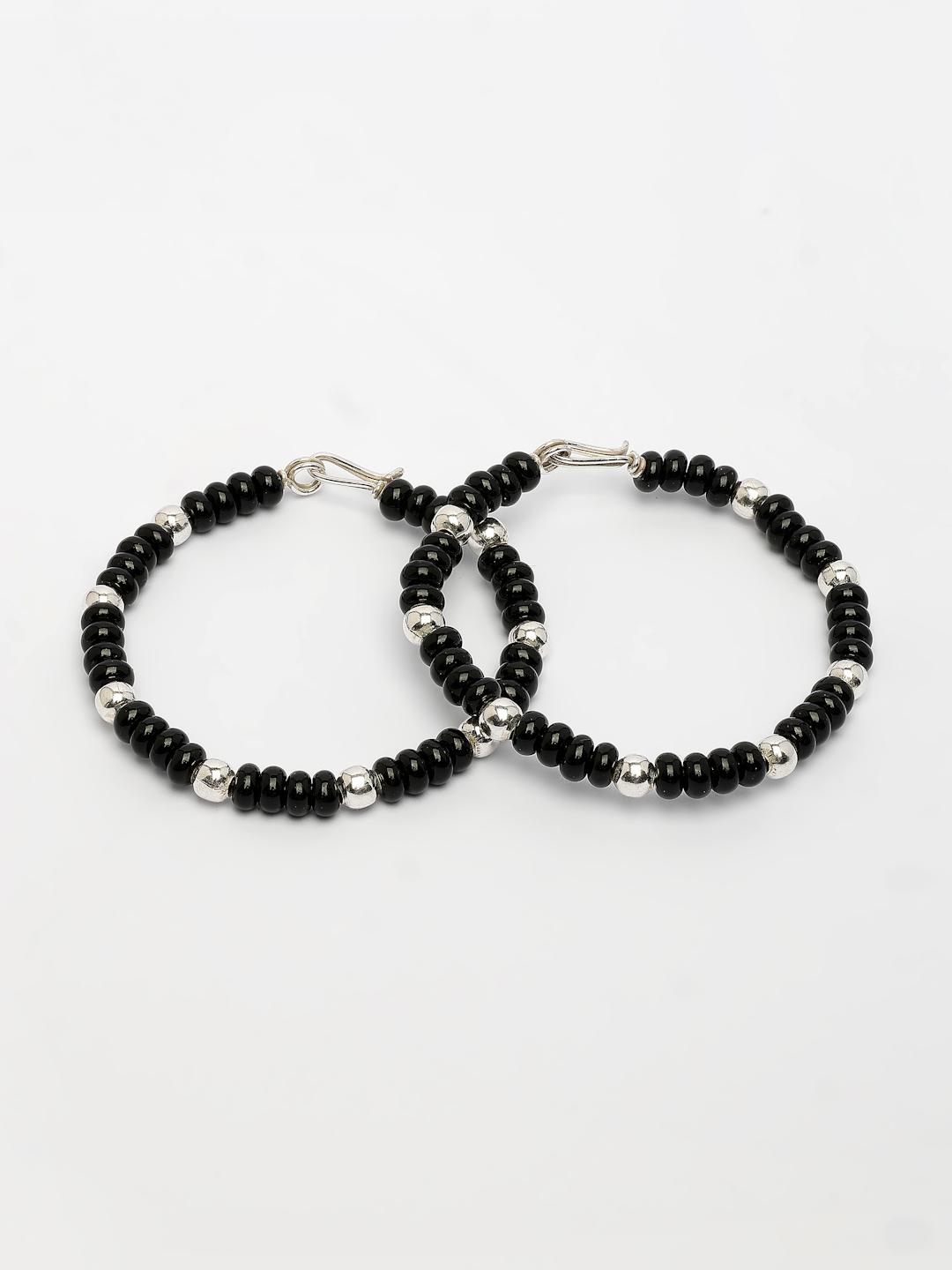 Silver Kids Pair Of 2 Rhodium Plated Artificial Beads Nazariya Kada Bracelet