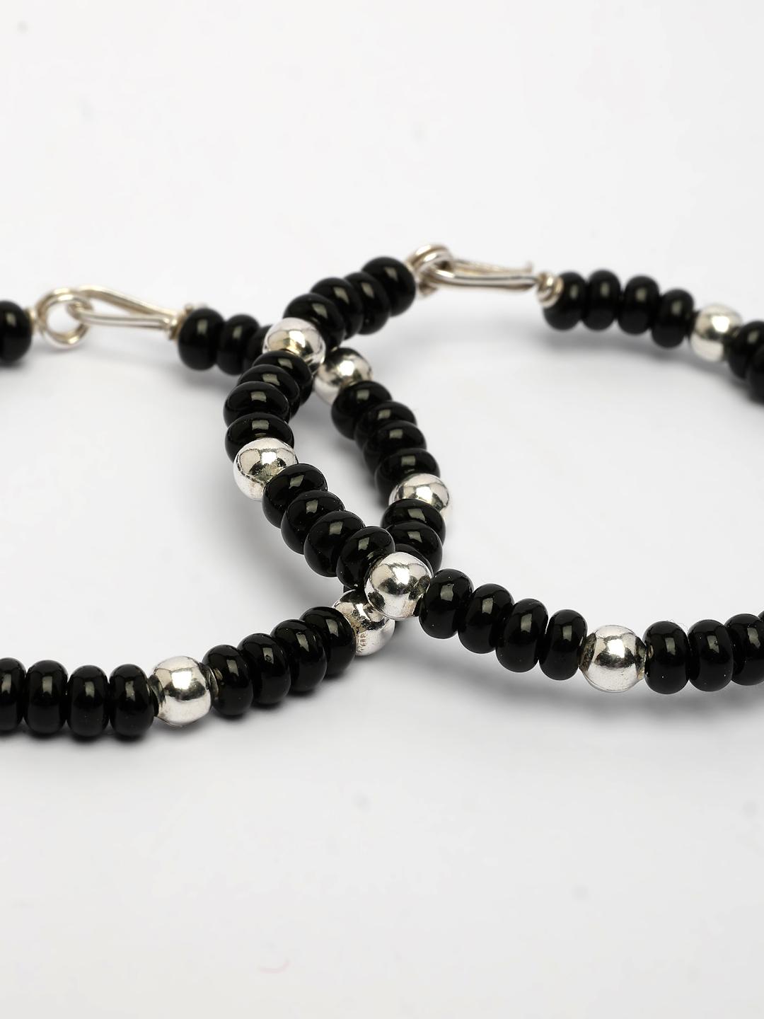 Silver Kids Pair Of 2 Rhodium Plated Artificial Beads Nazariya Kada Bracelet