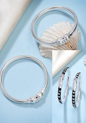 Multi Kids Pair Of 2 Rhodium Plated Artificial Beads Nazariya Kada Bracelet