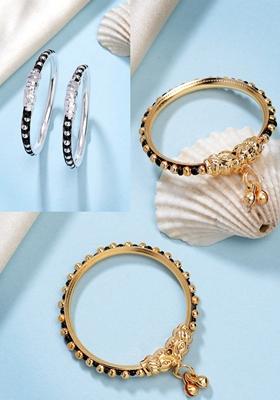 Multi Kids Pair Of 2 Rhodium Plated Artificial Beads Nazariya Kada Bracelet