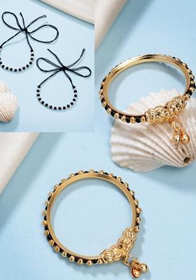 Multi Kids Pair Of 2 Rhodium Plated Artificial Beads Nazariya Kada Bracelet