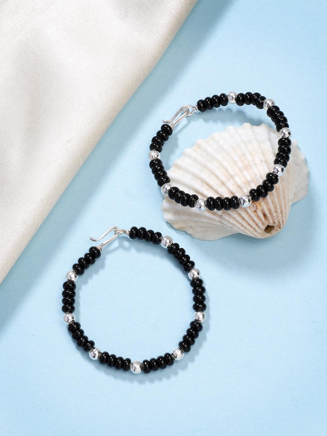 Silver Kids Pair Of 2 Rhodium Plated Artificial Beads Nazariya Link Bracelet