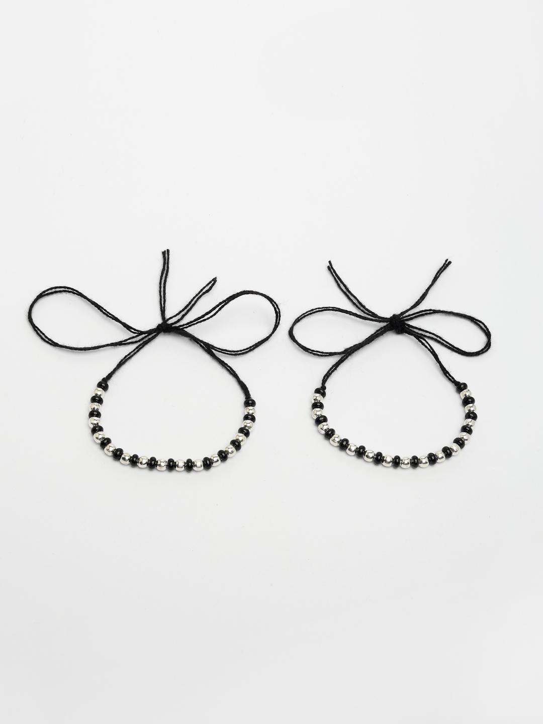 Silver Kids Pair Of 2 Rhodium Plated Artificial Beads Nazariya Link Bracelet