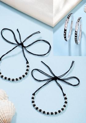 Silver Kids Pair Of 2 Rhodium Plated Artificial Beads Nazariya Kada Bracelet