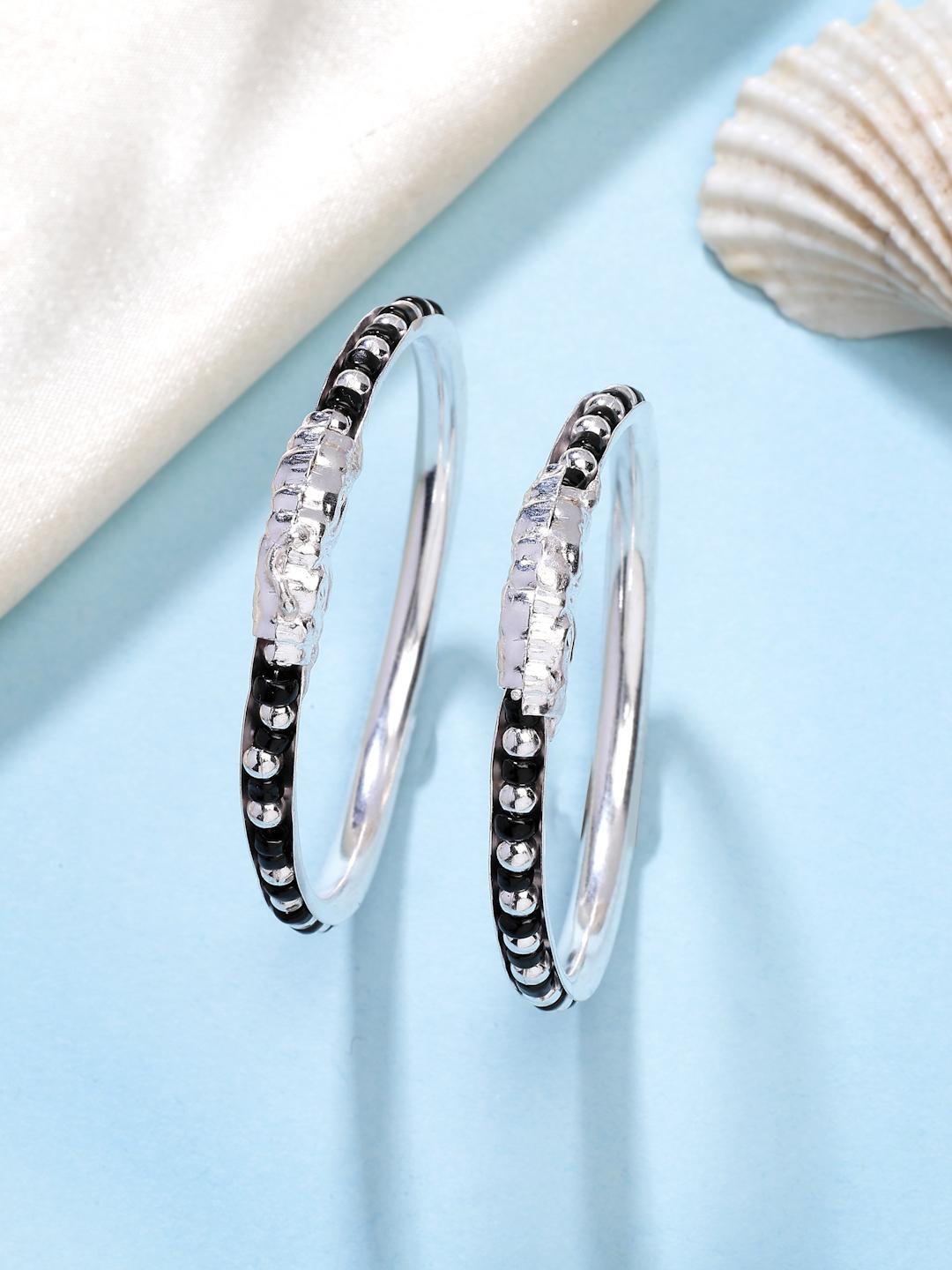 Silver Kids Pair Of 2 Rhodium Plated Artificial Beads Nazariya Kada Bracelet