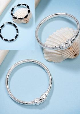 Silver Kids Pair Of 2 Rhodium Plated Artificial Beads Nazariya Kada Bracelet