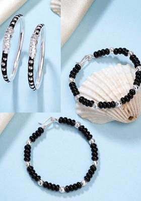 Silver Kids Pair Of 2 Rhodium Plated Artificial Beads Nazariya Kada Bracelet