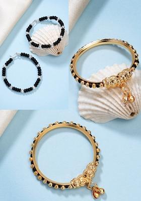 Multi Kids Pair Of 2 Rhodium Plated Artificial Beads Nazariya Kada Bracelet