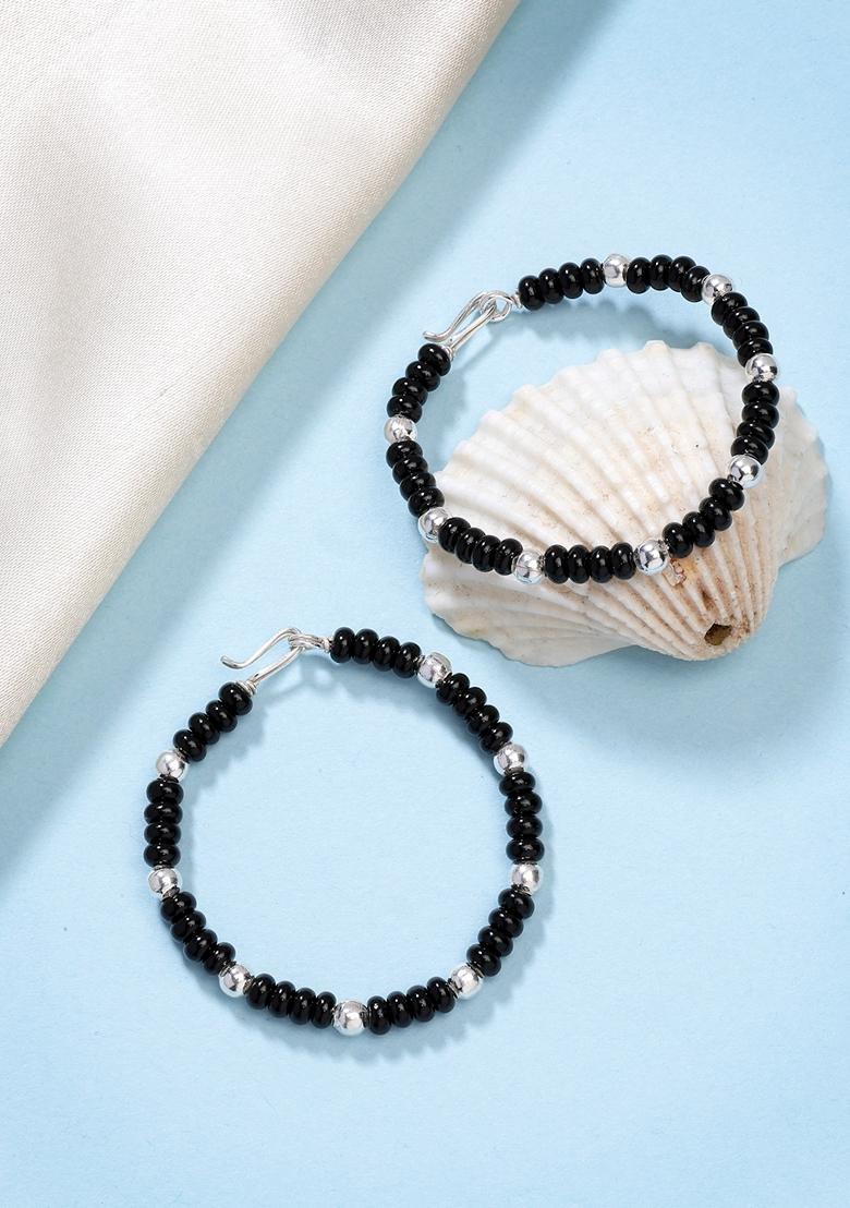 Multi Kids Pair Of 2 Rhodium Plated Artificial Beads Nazariya Kada Bracelet