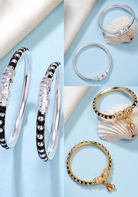 Multi Kids Pair Of 3 Rhodium Plated Artificial Beads Nazariya Kada Bracelet