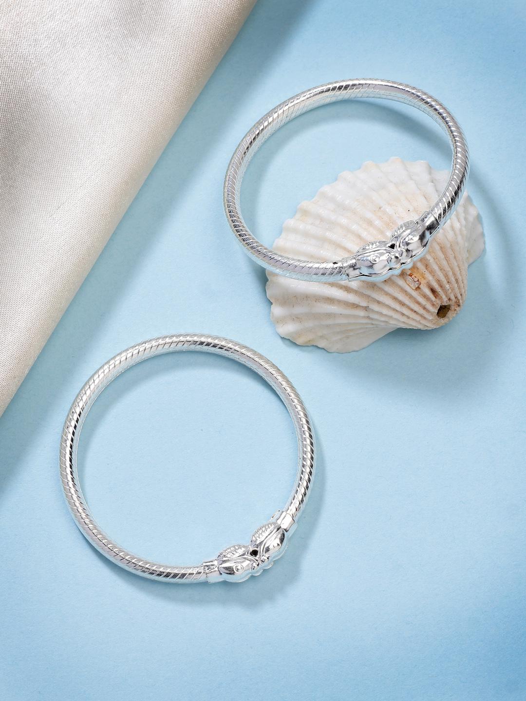 Multi Kids Pair Of 3 Rhodium Plated Artificial Beads Nazariya Kada Bracelet