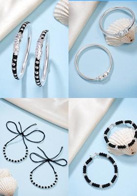 Silver Kids Pair Of 4 Rhodium Plated Artificial Beads Nazariya Kada Bracelet