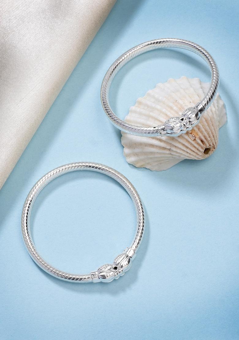 Silver Kids Pair Of 4 Rhodium Plated Artificial Beads Nazariya Kada Bracelet