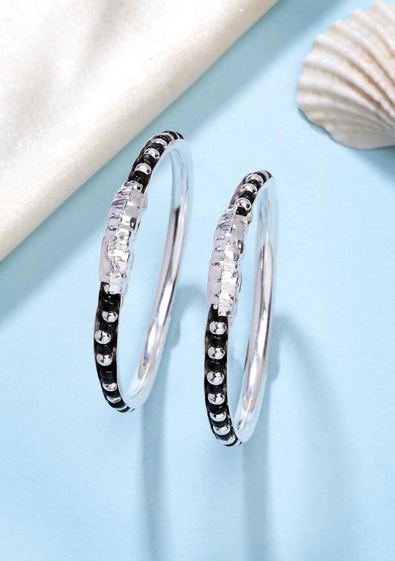 Multi Kids Pair Of 4 Rhodium Plated Artificial Beads Nazariya Kada Bracelet