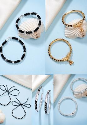 Multi Kids Pair Of 5 Rhodium Plated Artificial Beads Nazariya Kada Bracelet