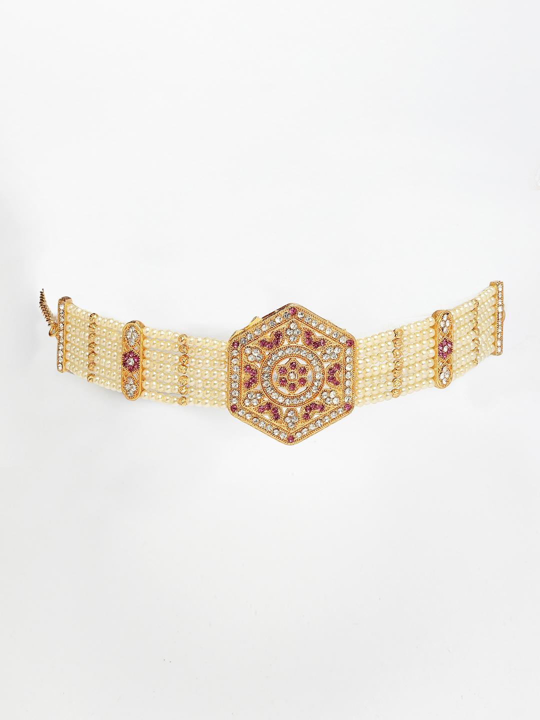 Gold Gold Plated Cubic Zirconia Stone Studded Link Bracelet