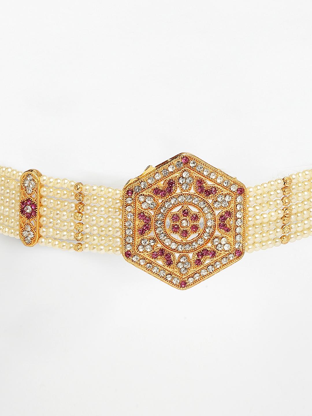 Gold Gold Plated Cubic Zirconia Stone Studded Link Bracelet