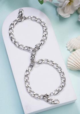 Silver Set Of 2 Plated Stainlessteel Link Bracelet For Men