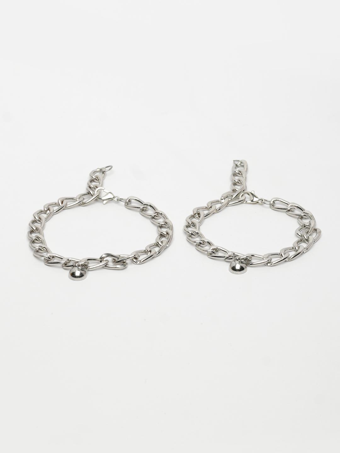 Silver Set Of 2 Plated Stainlessteel Link Bracelet For Men
