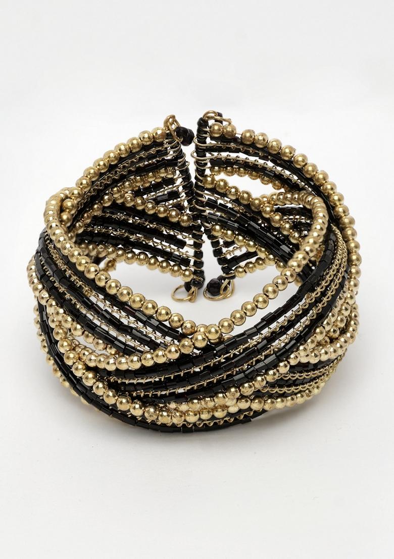 Gold Rhodium Plated Artificial Beads Western Cuff Bracelet