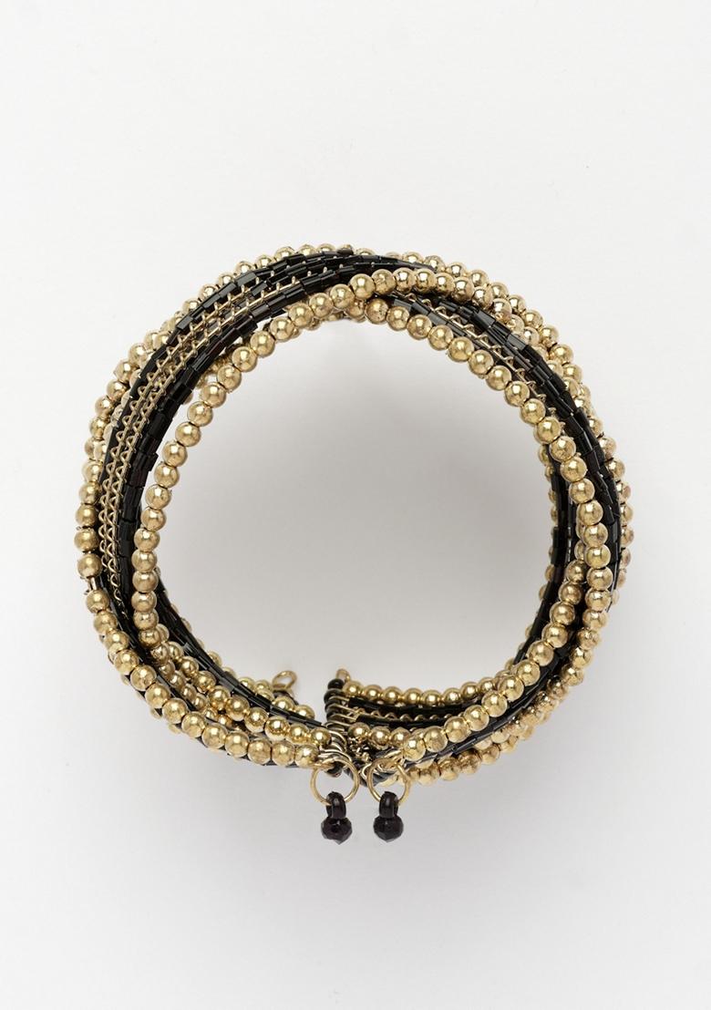 Gold Rhodium Plated Artificial Beads Western Cuff Bracelet