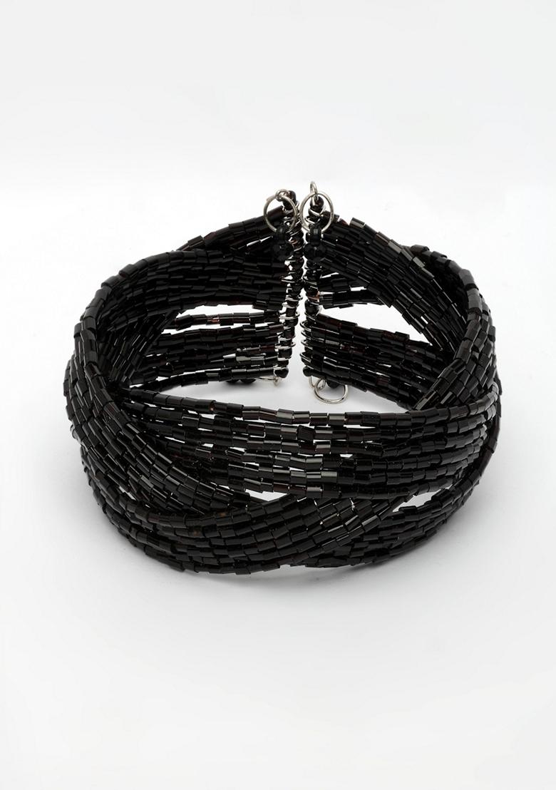 Black Artificial Beads Western Cuff Bracelet