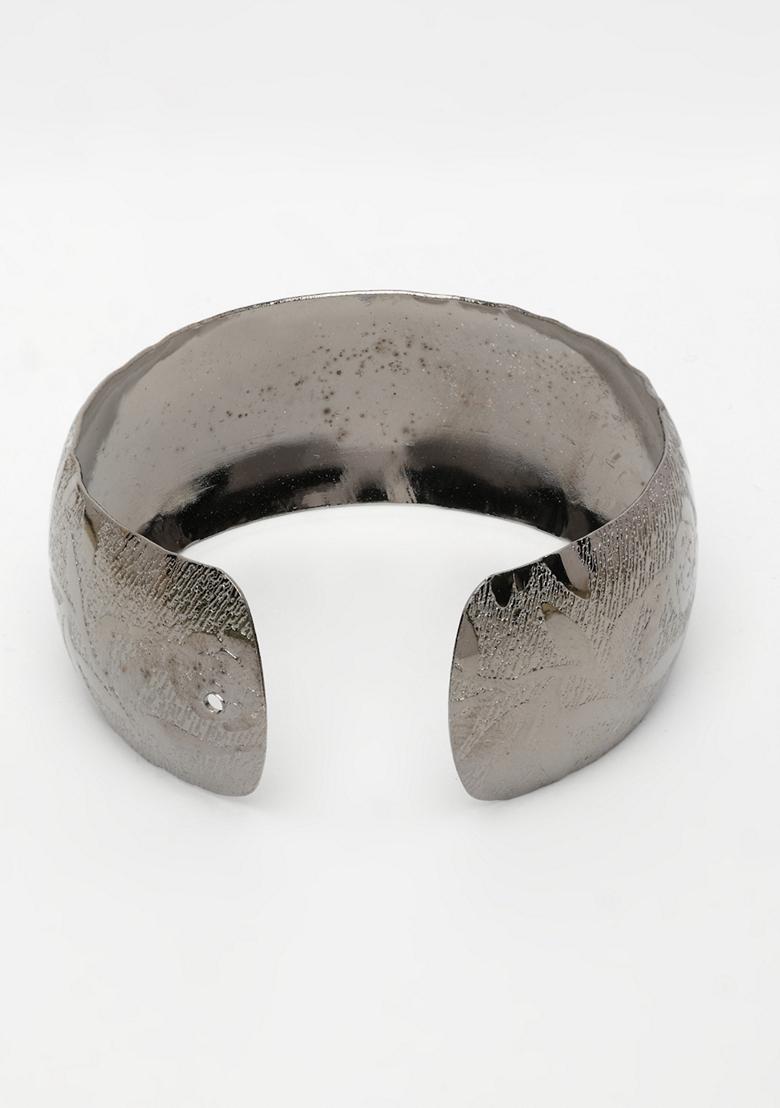 Grey Rhodium Plated Self Design Cuff Bracelet