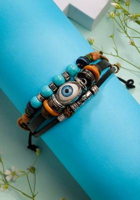 Multi Mens Evil Eye Coloured Leather Wraparound Bracelet