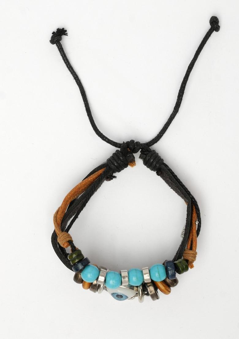 Multi Mens Evil Eye Coloured Leather Wraparound Bracelet