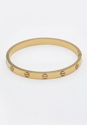 Gold Gold Toned Self Design Kada Bracelet