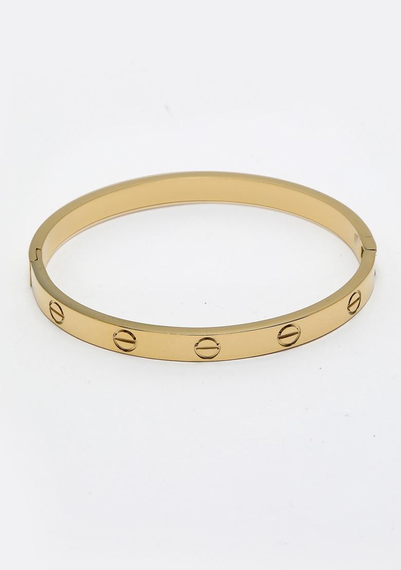 Gold Gold Toned Self Design Kada Bracelet