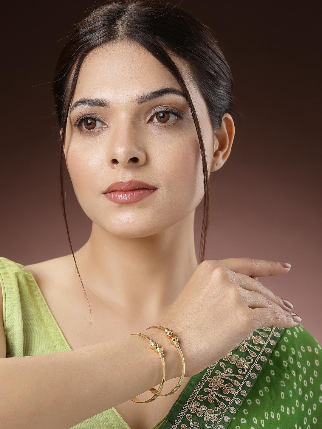 Gold Set Of 2 Gold Plated Handcrafted Adjustable Bangles