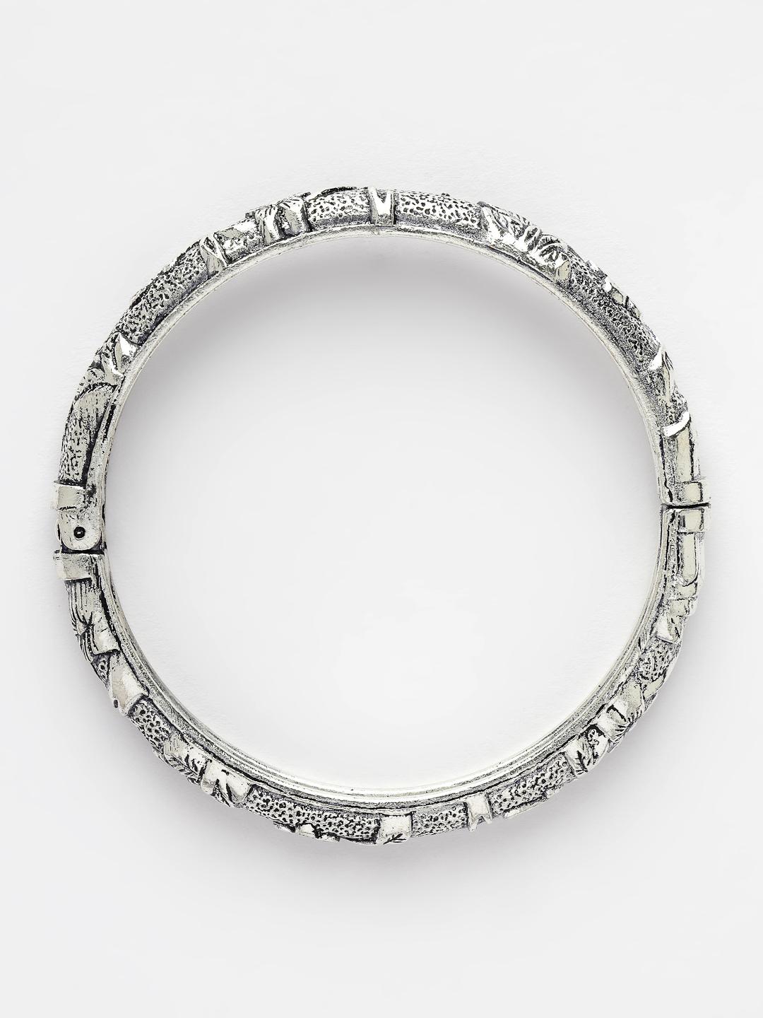 Silver Toned German Floral Oxidised Kada Bangle