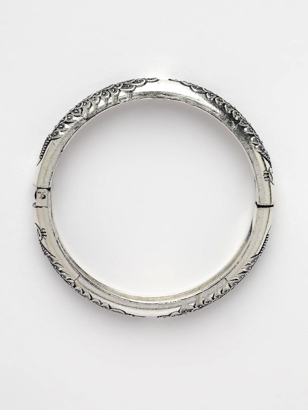 Silver Toned German Peacock Design Oxidised Kada Bangle