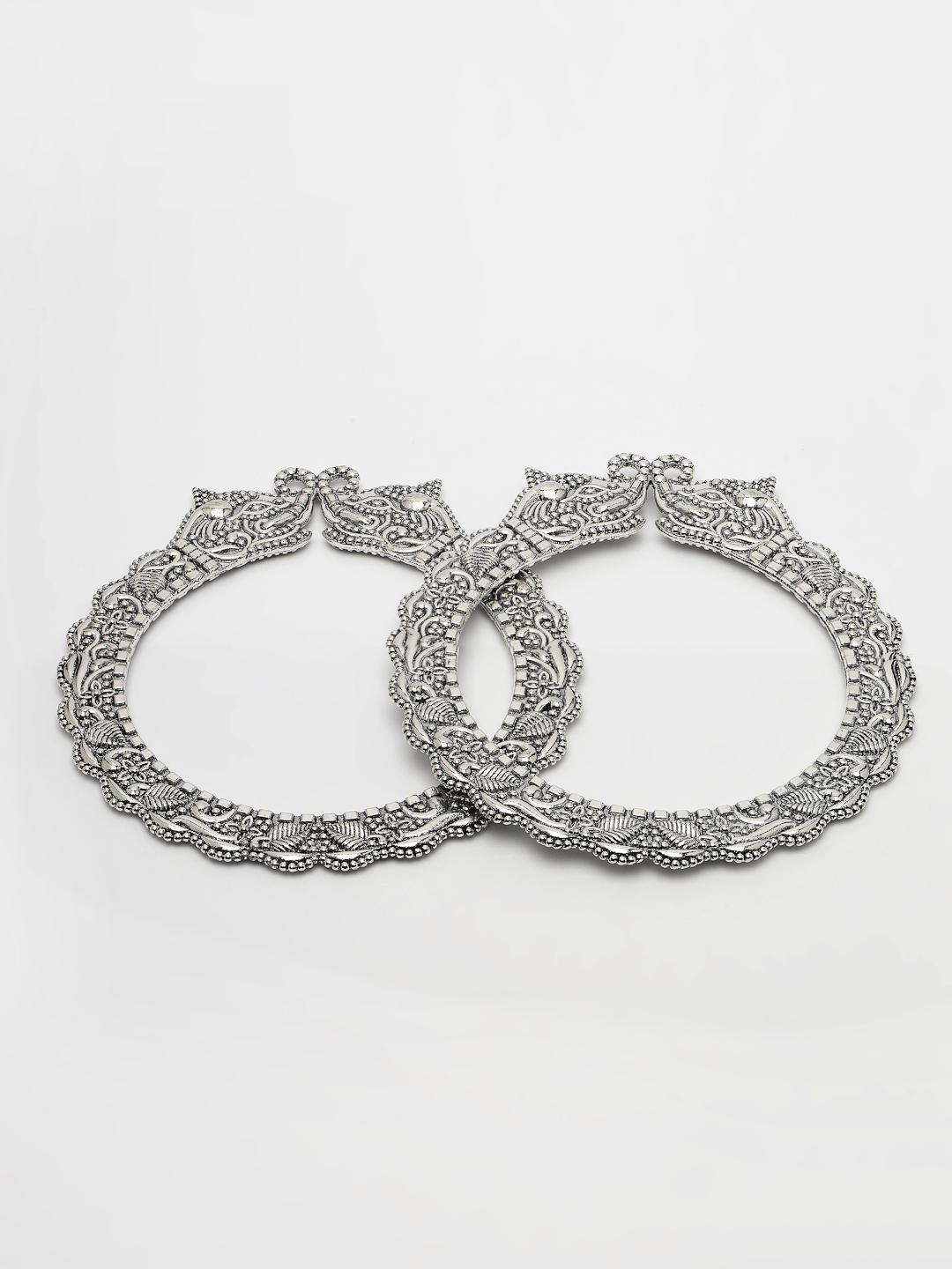 Silver Set Of 2 Toned German Silve Oxidised Elephant Design Handcrafted Bangles