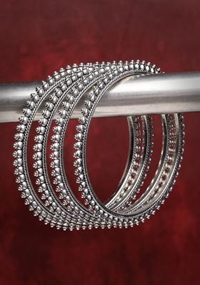 Silver Set Of 4 Toned German Oxidised Bangles