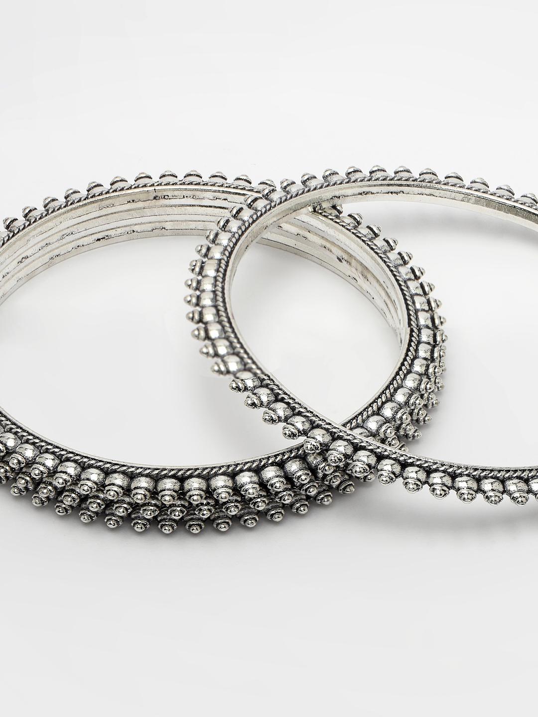 Silver Set Of 4 Toned German Oxidised Bangles