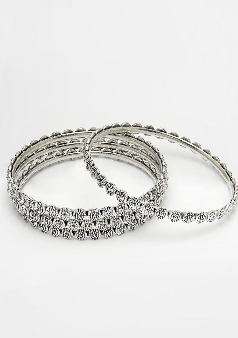 Silver Set Of 4 Toned German Oxidised Bangles