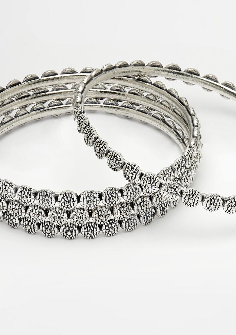 Silver Set Of 4 Toned German Oxidised Bangles