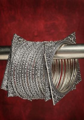 Silver Set Of 8 Toned German Oxidised Bangles
