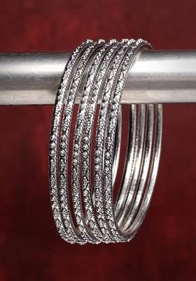 Silver Set Of 6 Toned German Oxidised Bangles