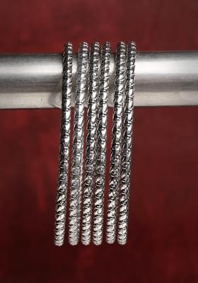 Silver Set Of 6 Toned German Oxidised Bangles