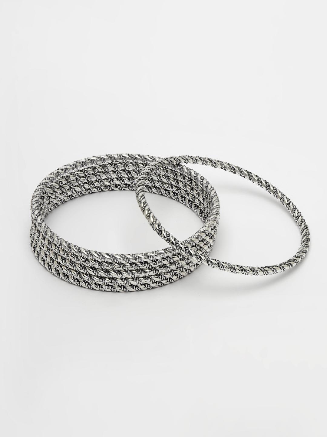 Silver Set Of 6 Toned German Oxidised Bangles