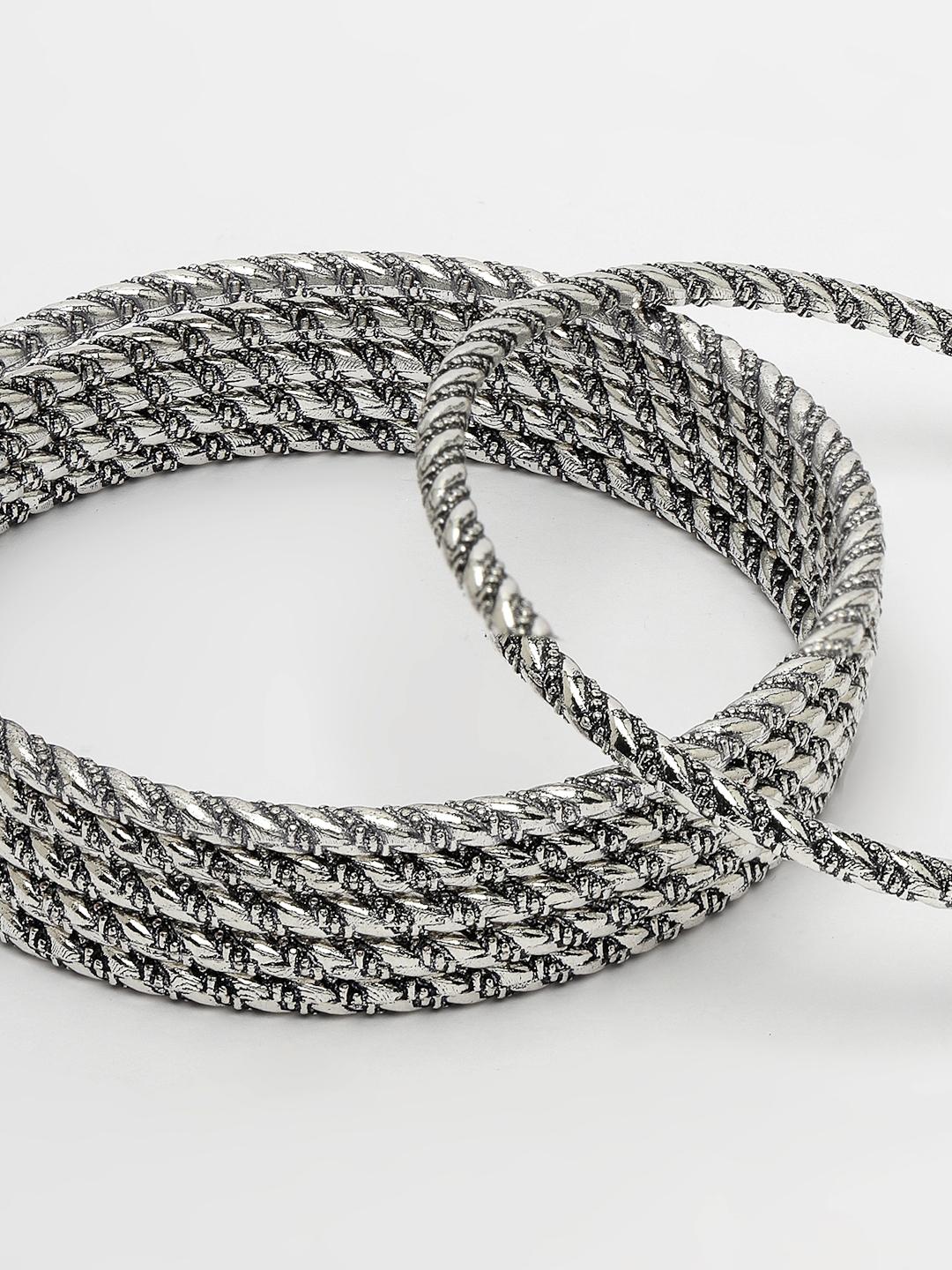 Silver Set Of 6 Toned German Oxidised Bangles