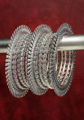 Silver Set Of 6 Toned German Oxidised Bangles