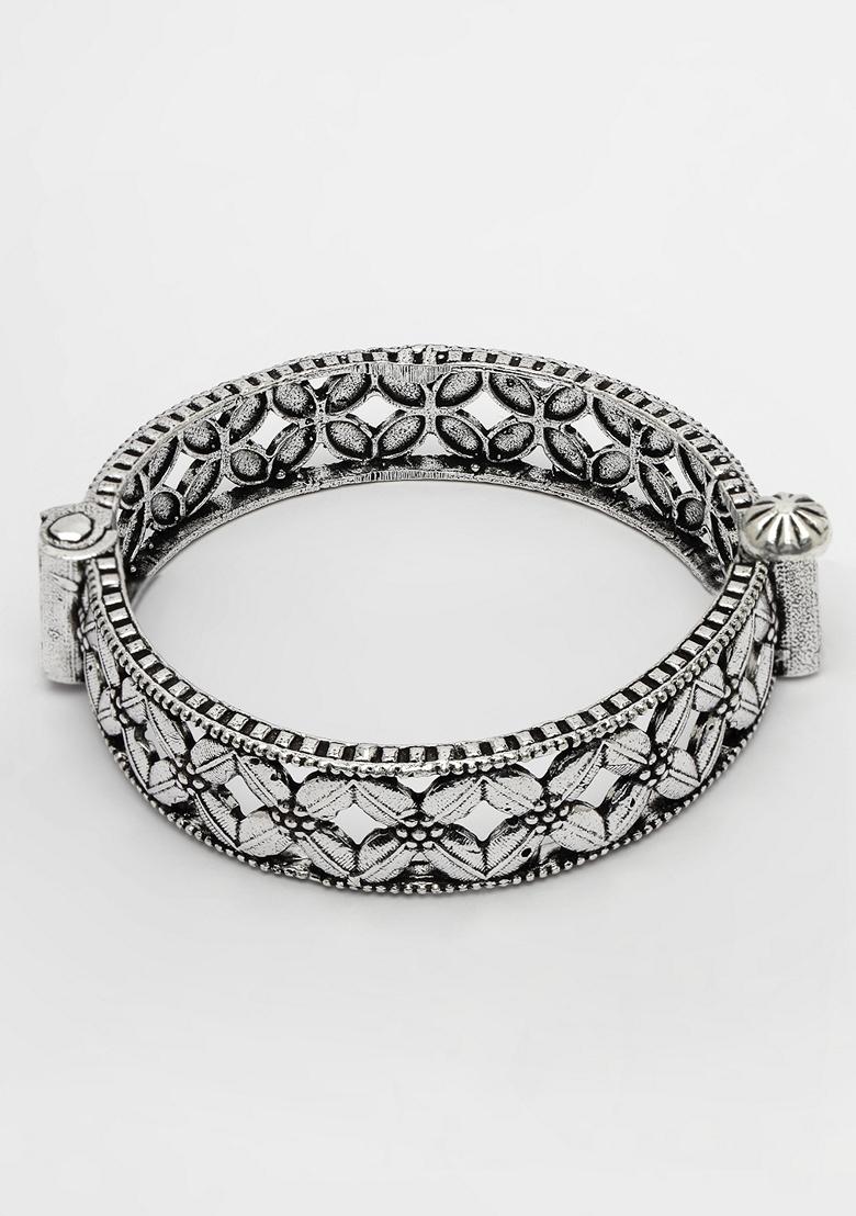 Silver Toned German Oxidised Kada Bangle