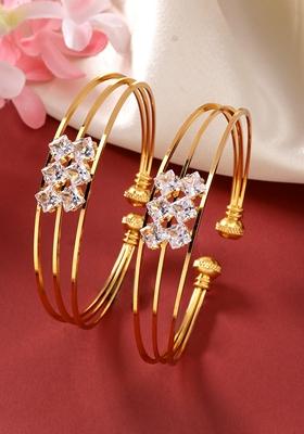Gold Set Of 2 Gold Plated Cz Stone Studded Adjustable Bangles