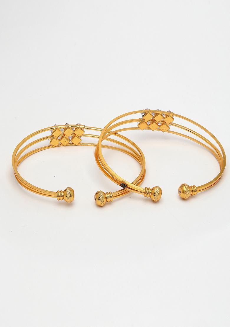Gold Set Of 2 Gold Plated Cz Stone Studded Adjustable Bangles