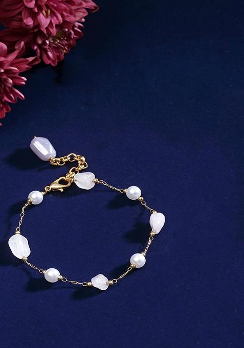 Pink And Grey Gold Plated Pearl Natural Stone Bracelet